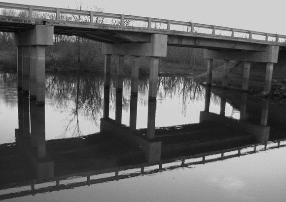 Bridge Reflections along Palarm Creek - Black and White