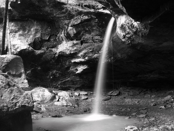 Pam's Grotto Falls - Wide View - Black and White